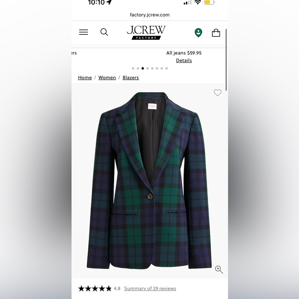 J. Crew Factory Women's Blazer - Black Watch Plaid